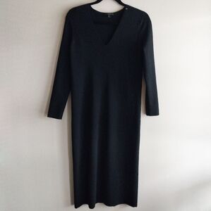 COS Black V-Neck Long Sleeve Minimalist Midi Sheath Dress